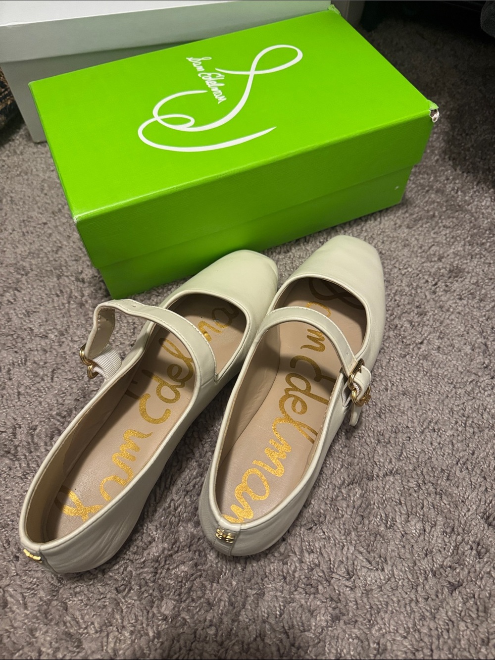 Sam Edelman Cream Mary Jane Flats with Gold Buckle
